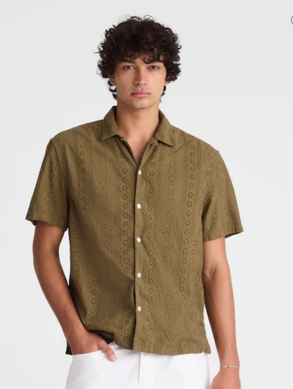 Defect Madewell Camp-Collar Short-Sleeve Shirt in Embroidered Cotton S Small